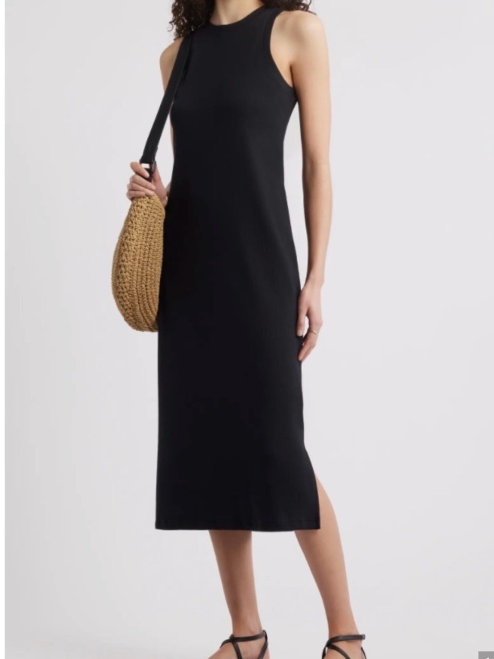Nordstrom Basic Black Sleeveless Stretch Cotton Ribbed Heavyweight Sz Small